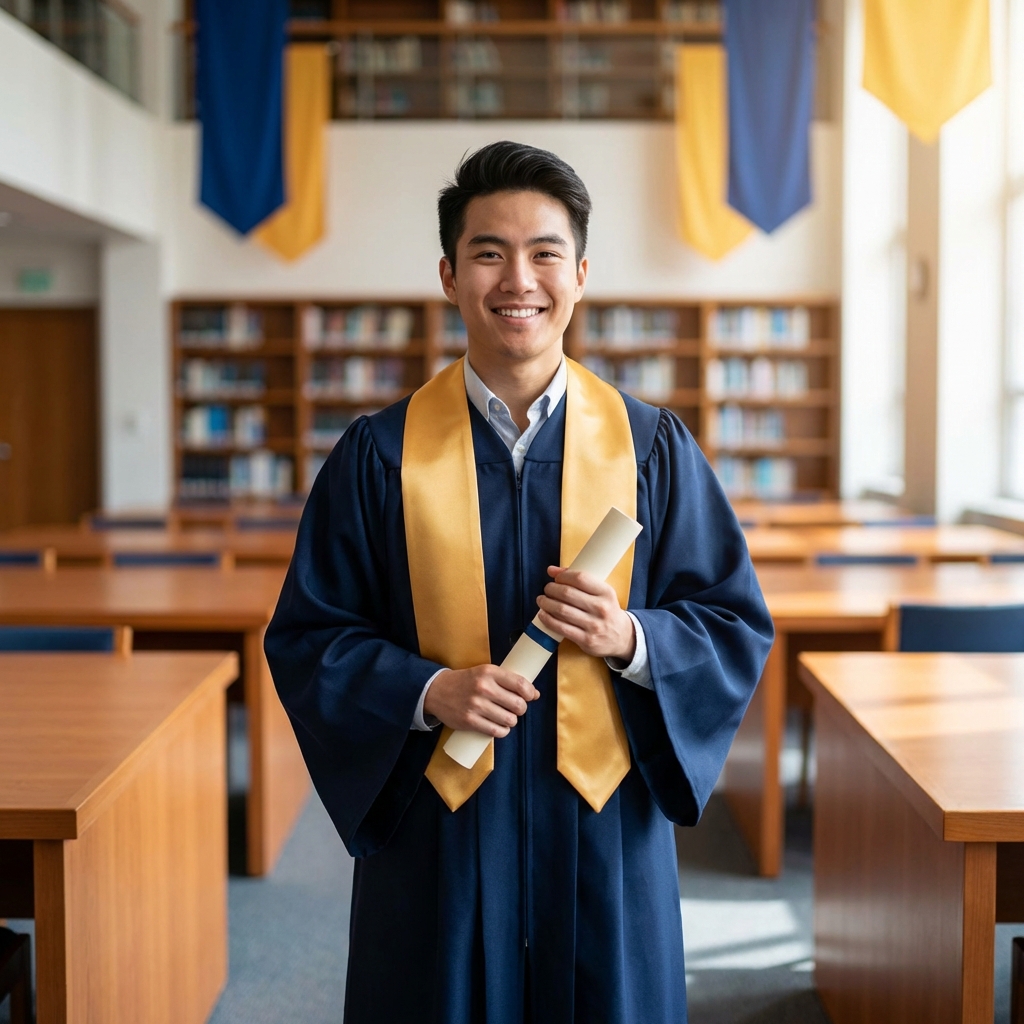 Estudiante celebrando su educación